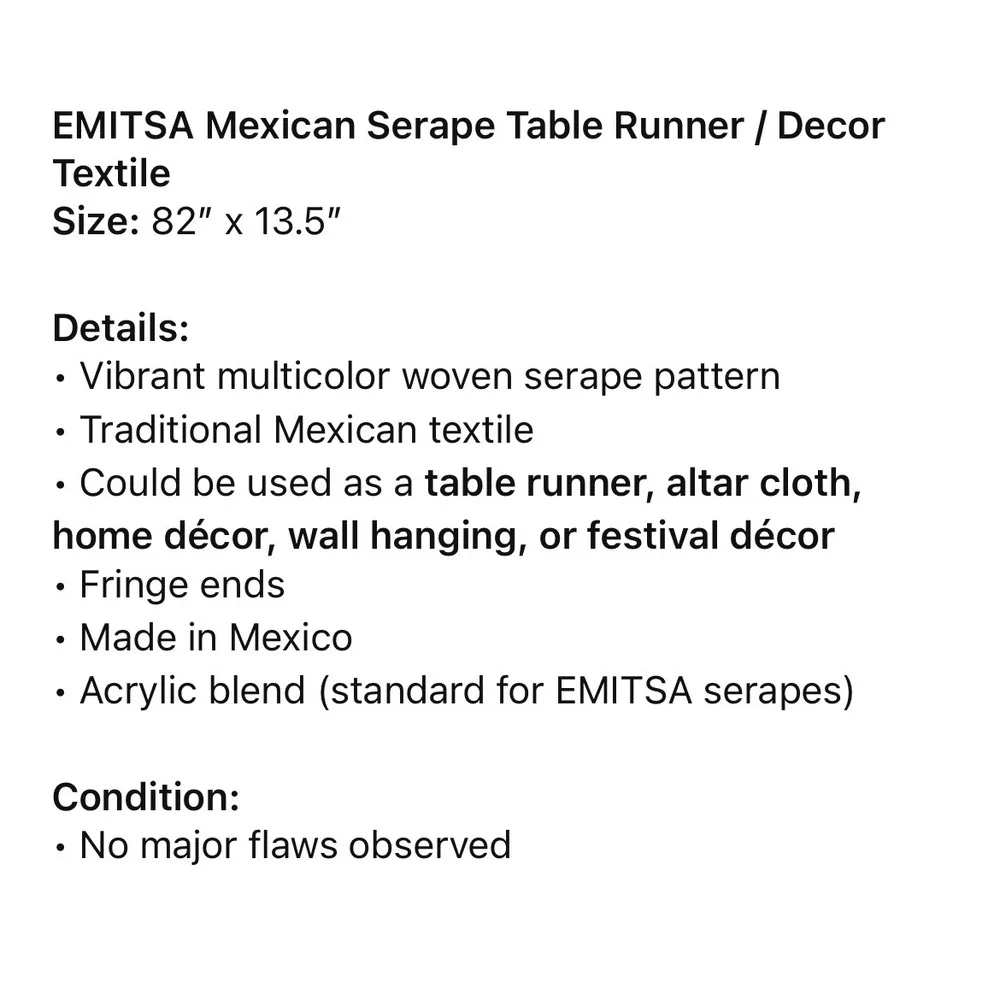 EMISA Mexican Serape Table Runner Multicolor Woven Decor‎ Textile 82x13.5 Mexico